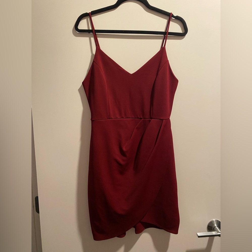 Lulus deep red mini dress with tulip skirt, size L